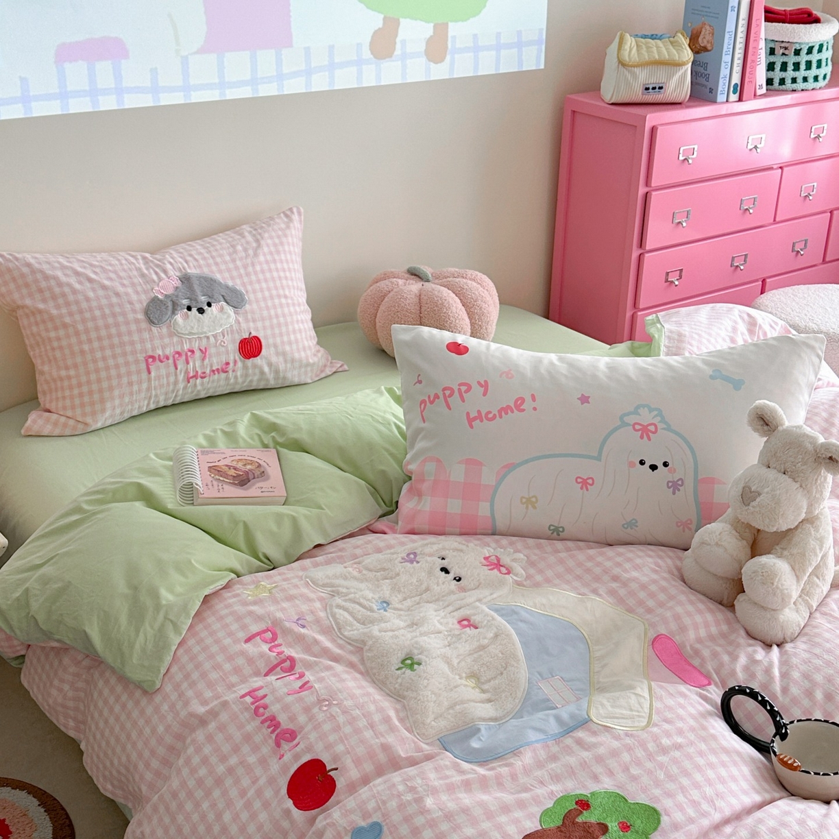 91家纺网 家纺一手货源 找家纺 觅糖家纺 2025秋冬韩系全棉水洗棉系列四件套 小狗屋