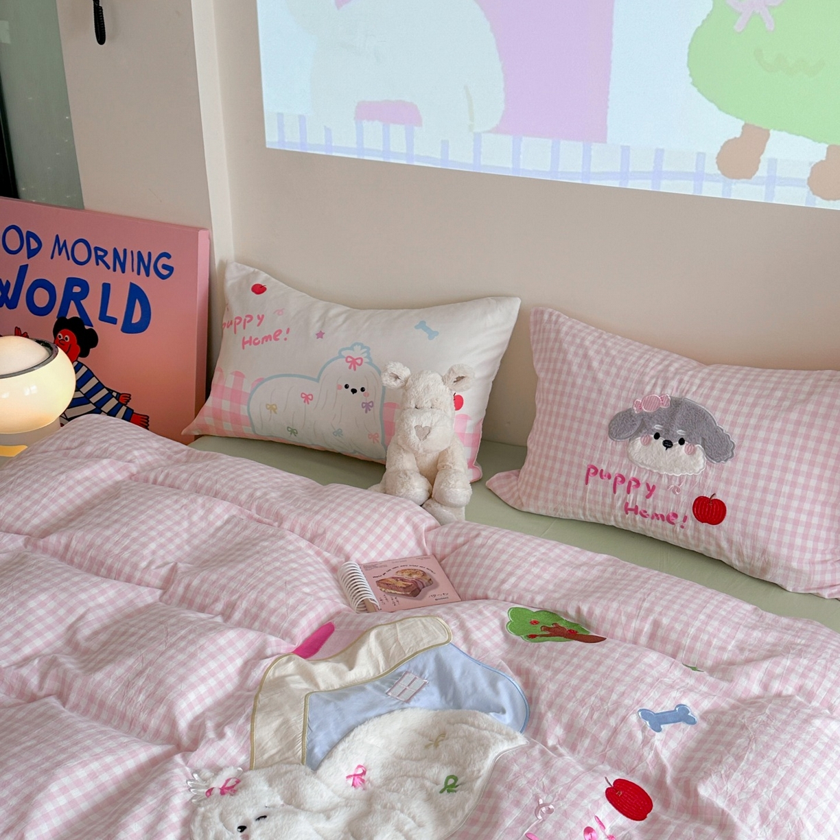 91家纺网 家纺一手货源 找家纺 觅糖家纺 2025秋冬韩系全棉水洗棉系列四件套 小狗屋