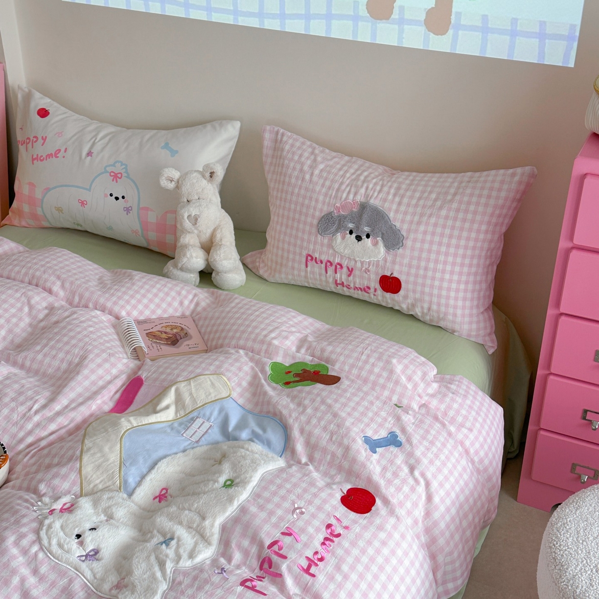 91家纺网 家纺一手货源 找家纺 觅糖家纺 2025秋冬韩系全棉水洗棉系列四件套 小狗屋