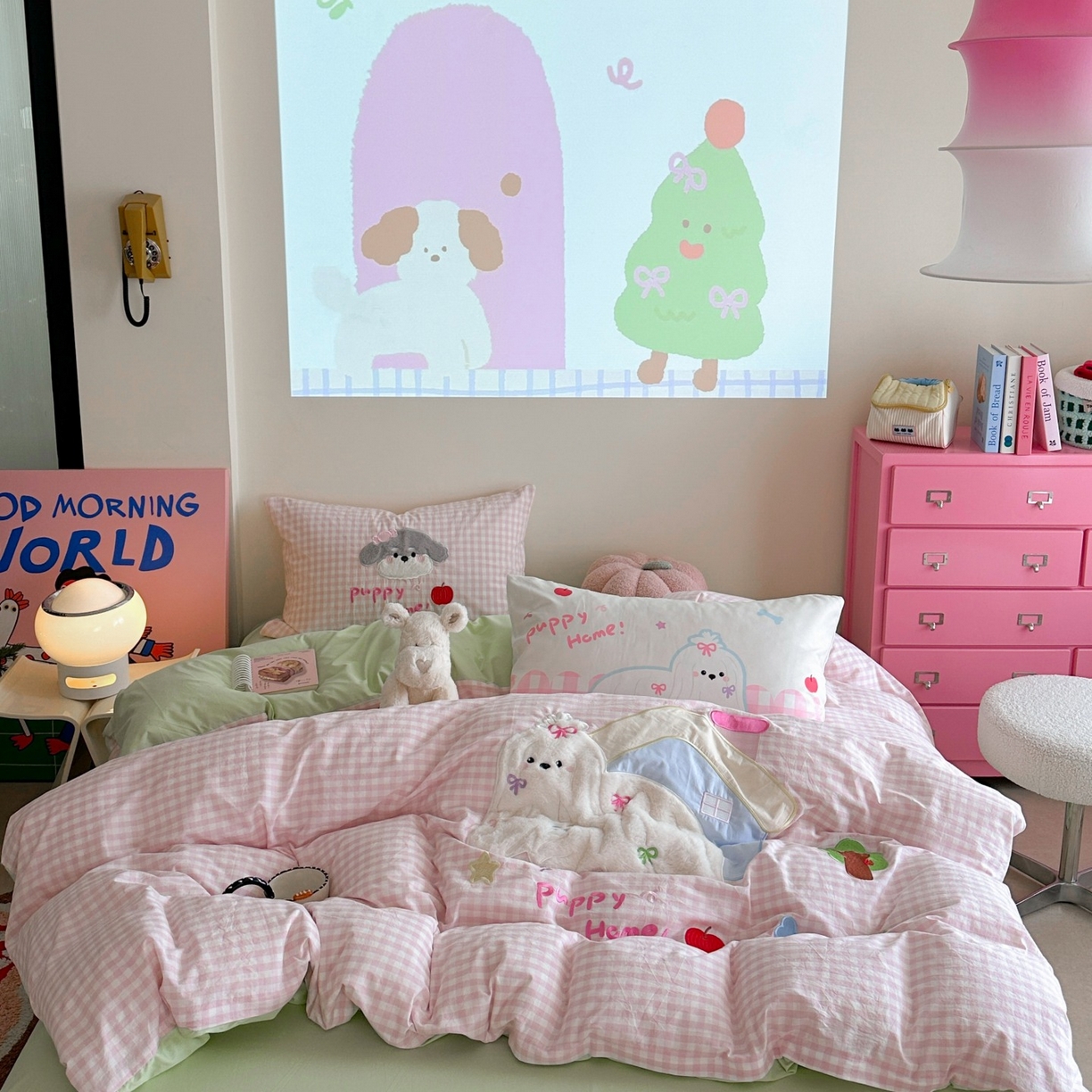 91家纺网 家纺一手货源 找家纺 觅糖家纺 2025秋冬韩系全棉水洗棉系列四件套 小狗屋