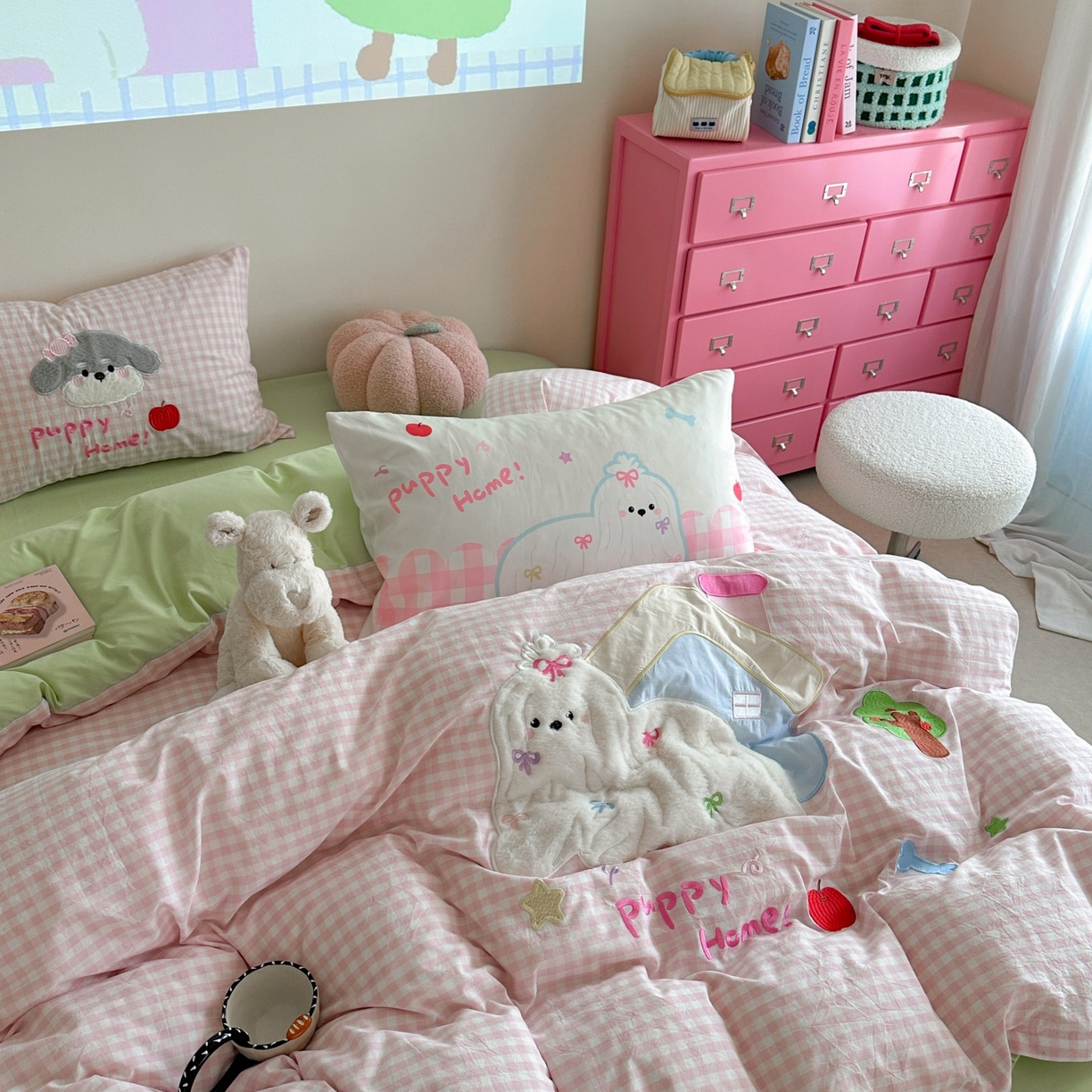 91家纺网 家纺一手货源 找家纺 觅糖家纺 2025秋冬韩系全棉水洗棉系列四件套 小狗屋