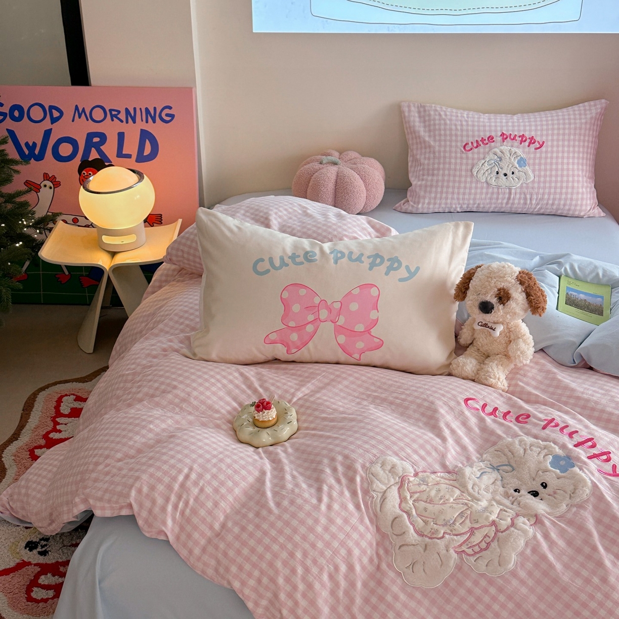 觅糖家纺 2025秋冬韩系全棉水洗棉系列四件套 甜心宝贝