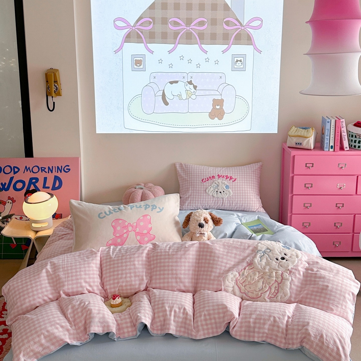 91家纺网 家纺一手货源 找家纺 觅糖家纺 2025秋冬韩系全棉水洗棉系列四件套 甜心宝贝