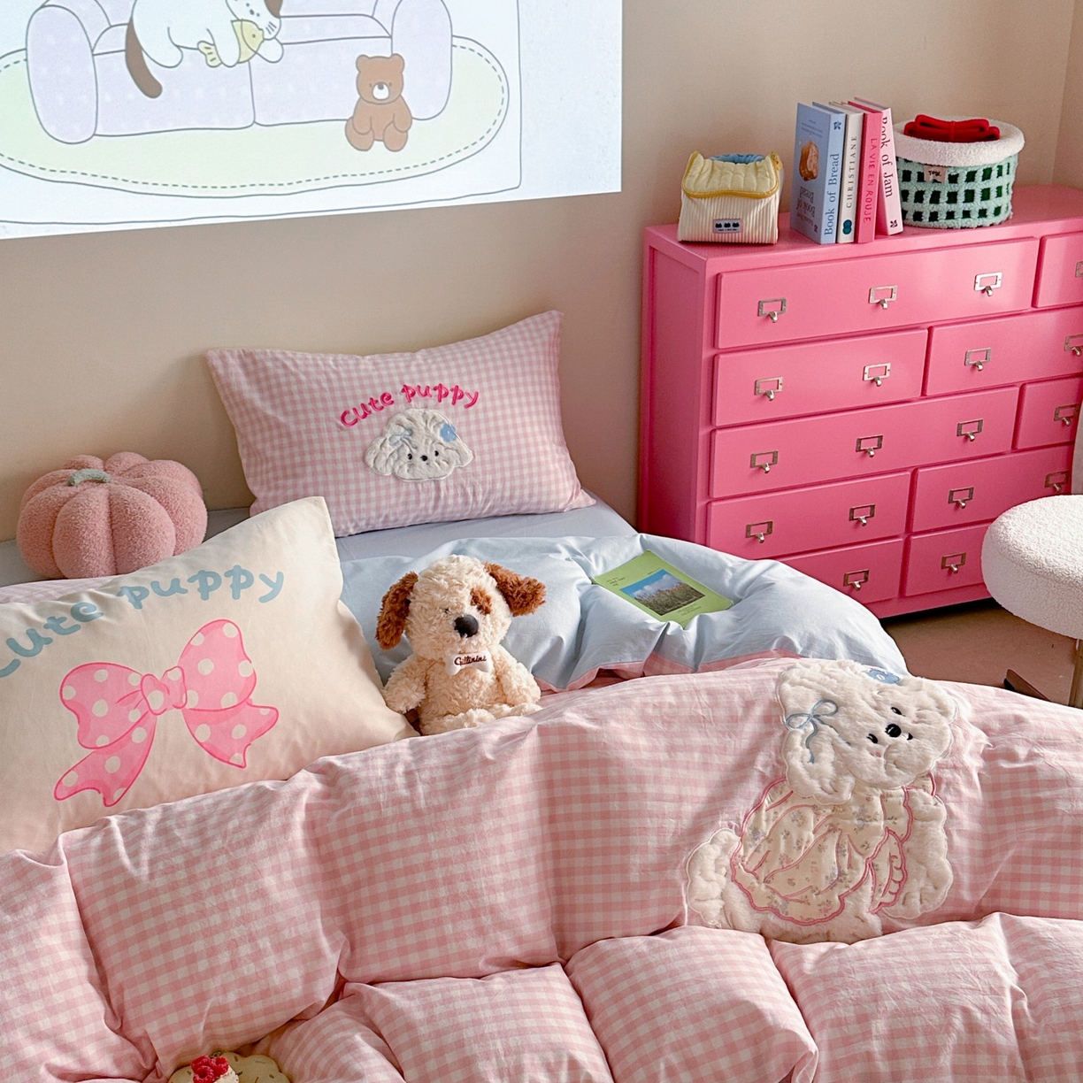 91家纺网 家纺一手货源 找家纺 觅糖家纺 2025秋冬韩系全棉水洗棉系列四件套 甜心宝贝