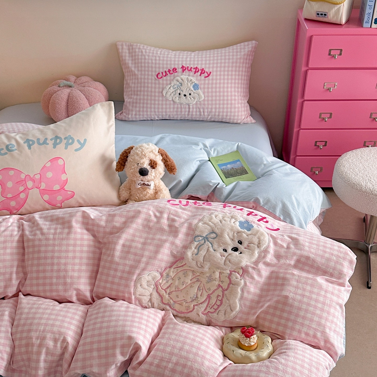 91家纺网 家纺一手货源 找家纺 觅糖家纺 2025秋冬韩系全棉水洗棉系列四件套 甜心宝贝