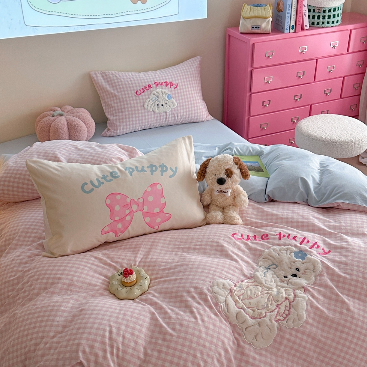 91家纺网 家纺一手货源 找家纺 觅糖家纺 2025秋冬韩系全棉水洗棉系列四件套 甜心宝贝