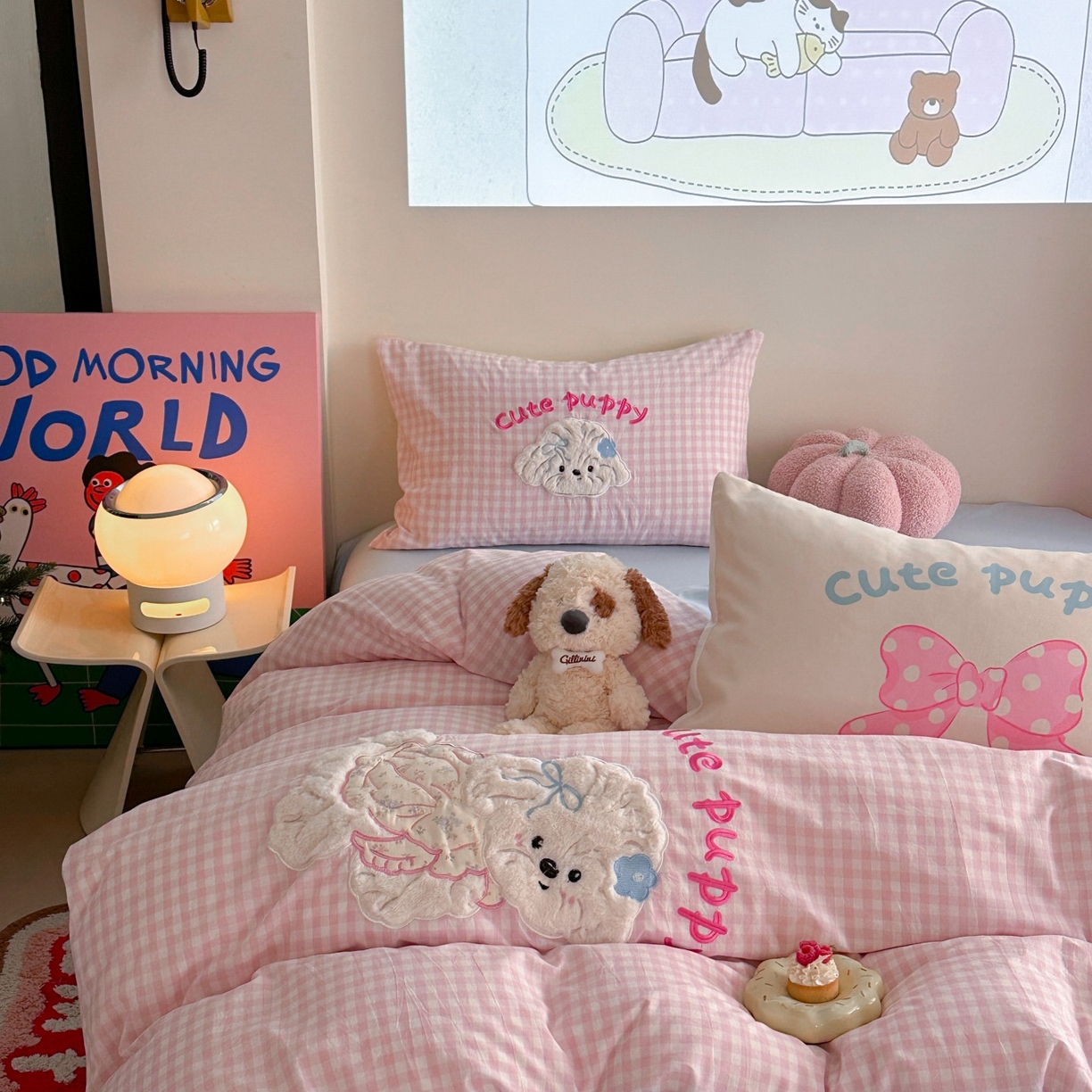 91家纺网 家纺一手货源 找家纺 觅糖家纺 2025秋冬韩系全棉水洗棉系列四件套 甜心宝贝