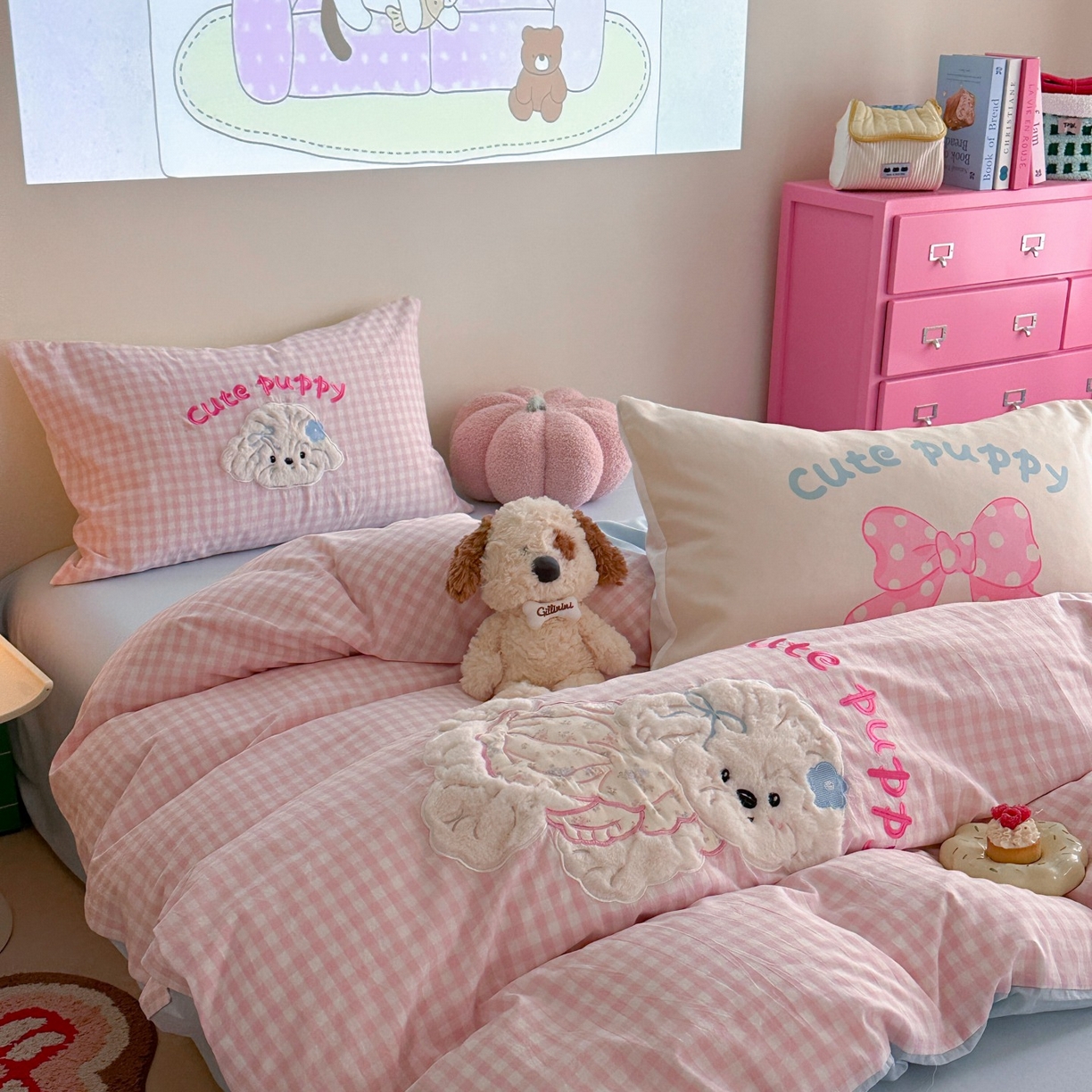 91家纺网 家纺一手货源 找家纺 觅糖家纺 2025秋冬韩系全棉水洗棉系列四件套 甜心宝贝