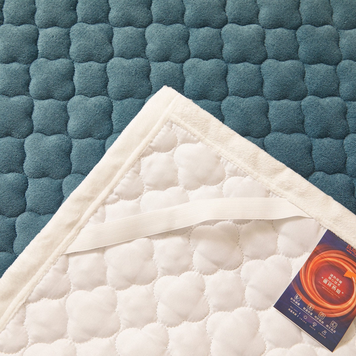 91家纺网 家纺一手货源 找家纺 初心家纺 2025新款高克重牛奶绒印花夹棉床垫 海洋蓝