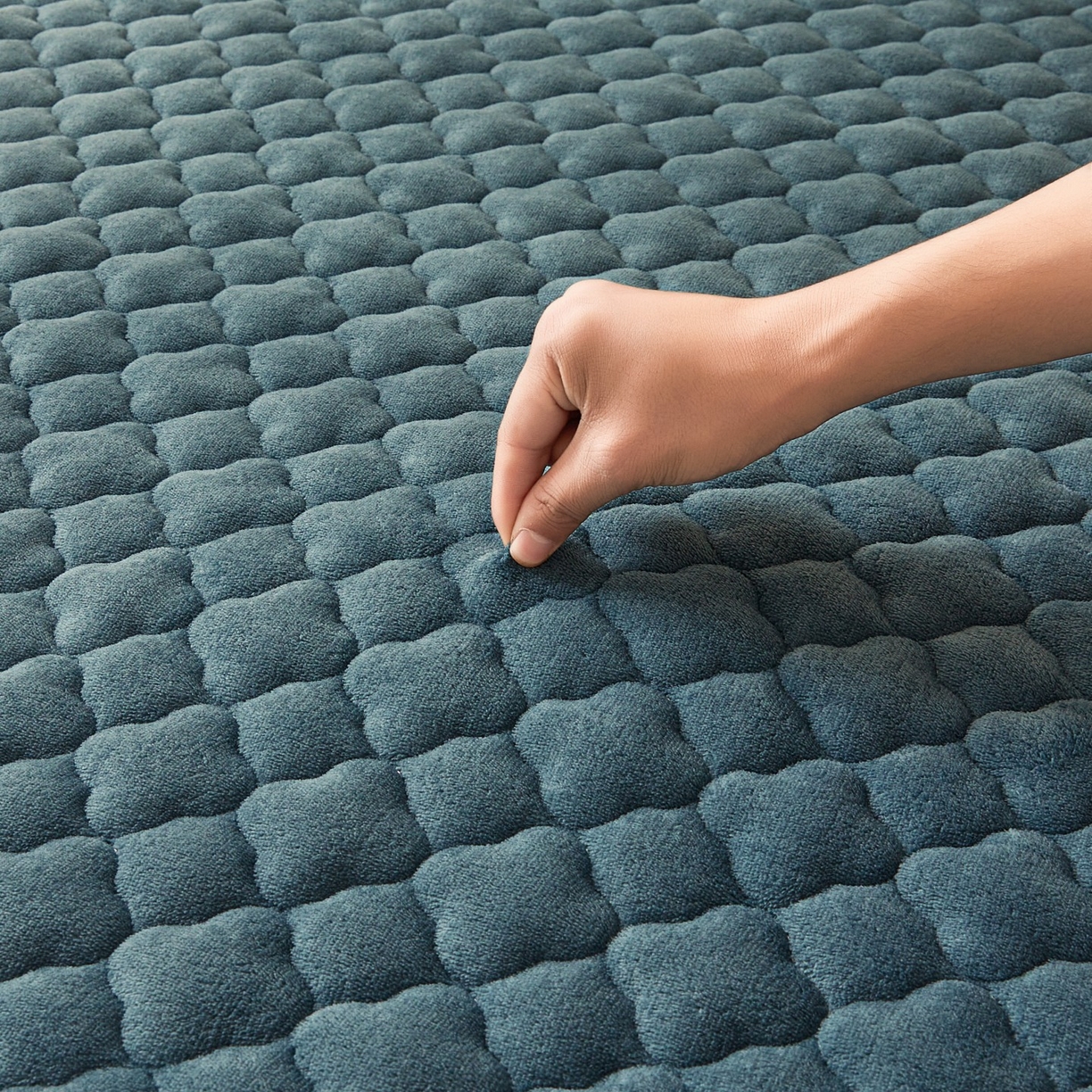 91家纺网 家纺一手货源 找家纺 初心家纺 2025新款高克重牛奶绒印花夹棉床垫 海洋蓝