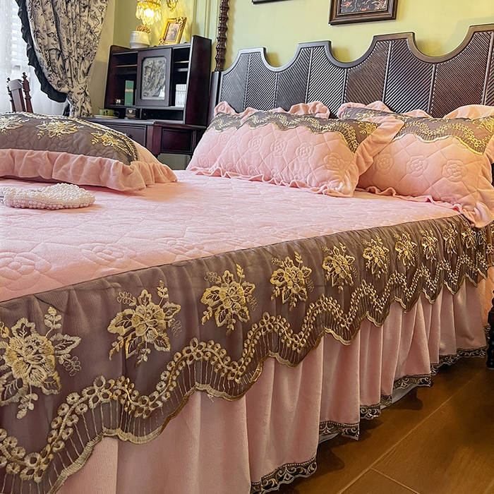 91家纺网 家纺一手货源 找家纺 （总）网红馆（ck家纺） 2025新款高克重牛奶绒床裙四件套-卡妮娜系列