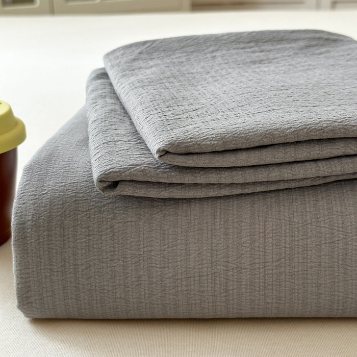 91家纺网 家纺一手货源 找家纺 花伞家居 2025新款A类高克重云感木棉双层纱单床单（提供买家秀） 松烟灰