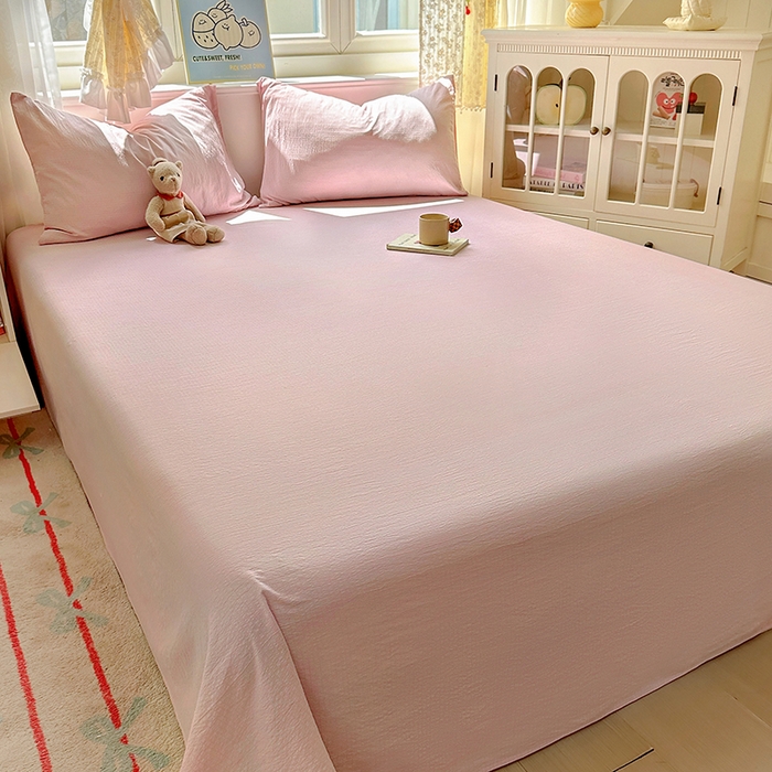 91家纺网 家纺一手货源 找家纺 花伞家居 2025新款A类高克重云感木棉双层纱单床单（提供买家秀） 粉豆沙