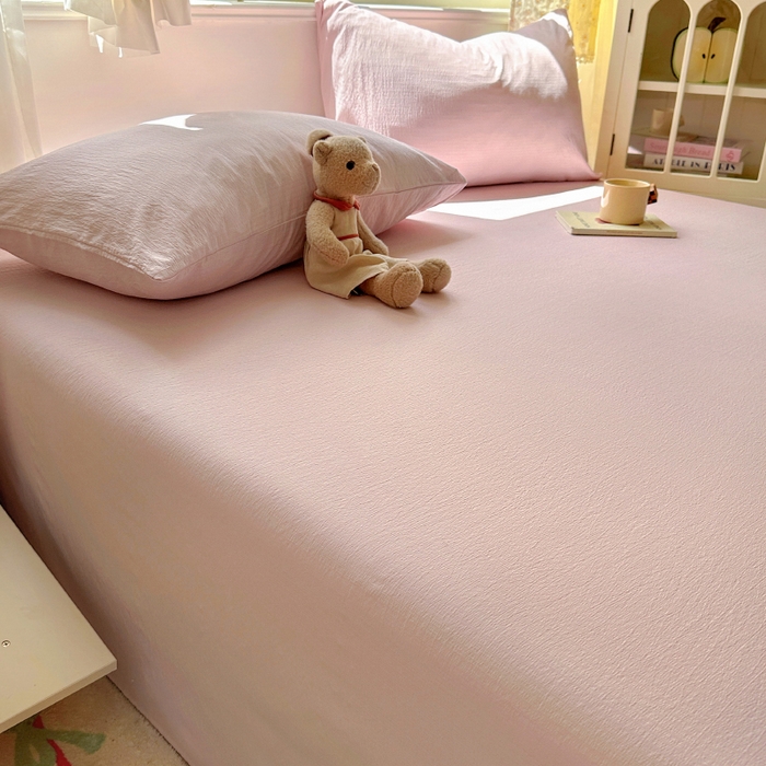 91家纺网 家纺一手货源 找家纺 花伞家居 2025新款A类高克重云感木棉双层纱单床单（提供买家秀） 粉豆沙