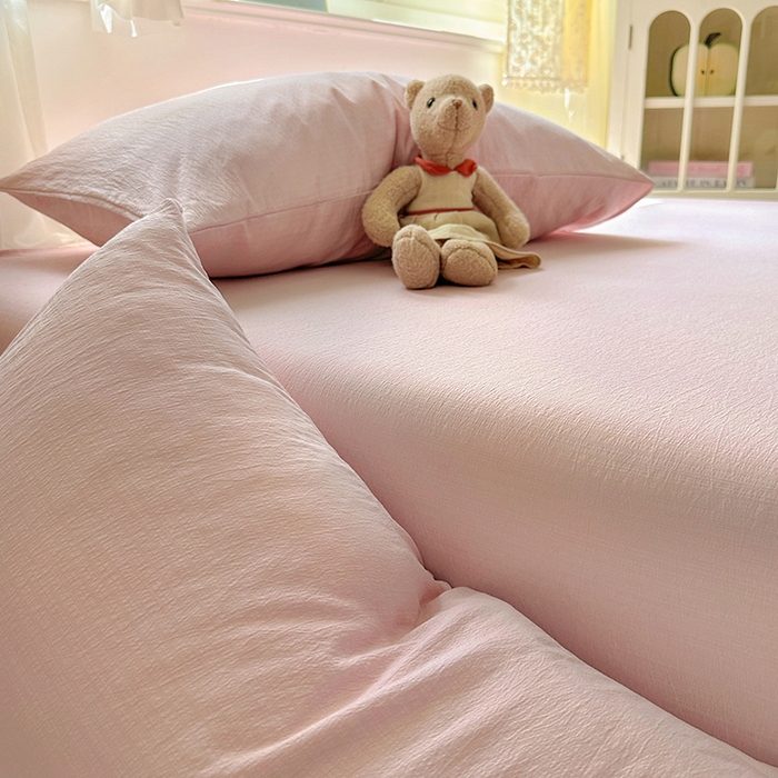 91家纺网 家纺一手货源 找家纺 花伞家居 2025新款A类高克重云感木棉双层纱单床单（提供买家秀） 粉豆沙