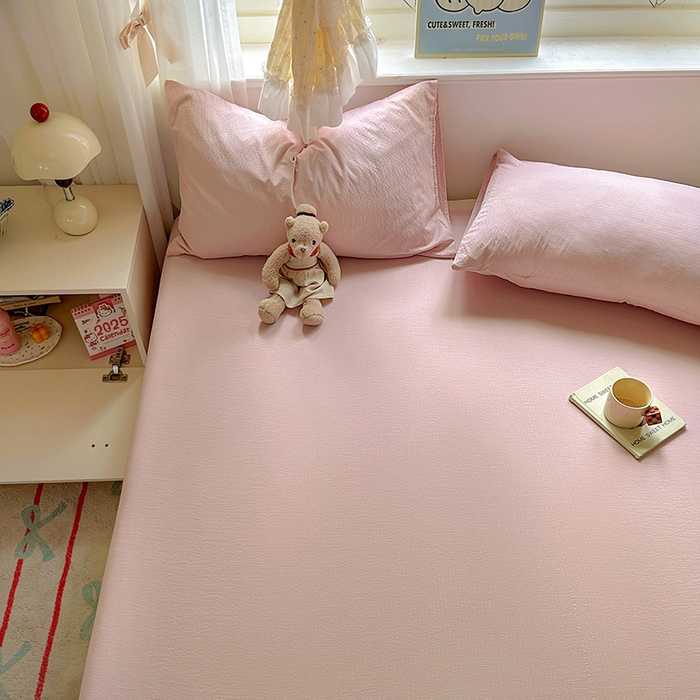 91家纺网 家纺一手货源 找家纺 花伞家居 2025新款A类高克重云感木棉双层纱单床单（提供买家秀） 粉豆沙