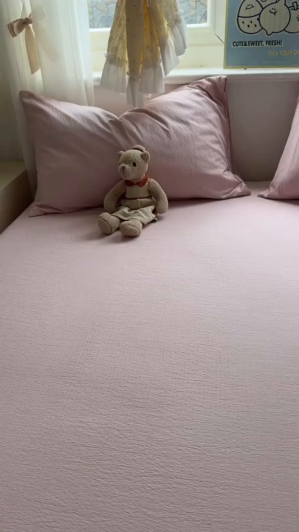 91家纺网 家纺一手货源 找家纺 花伞家居 2025新款A类高克重云感木棉双层纱单床单（提供买家秀） 粉豆沙