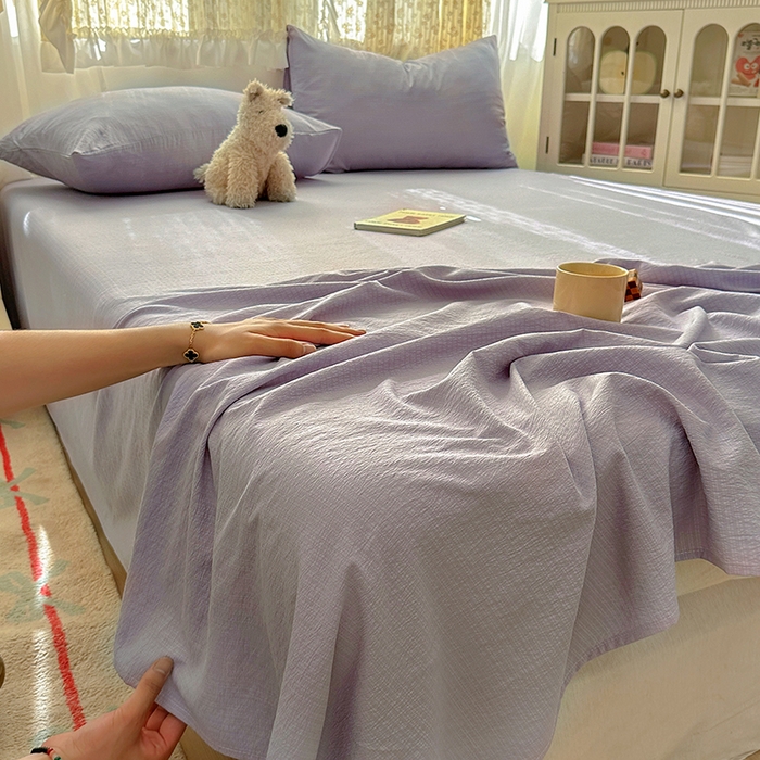 91家纺网 家纺一手货源 找家纺 花伞家居 2025新款A类高克重云感木棉双层纱单床单（提供买家秀） 风信紫