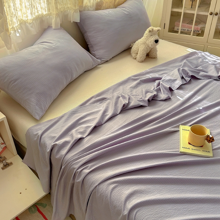91家纺网 家纺一手货源 找家纺 花伞家居 2025新款A类高克重云感木棉双层纱单床单（提供买家秀） 风信紫
