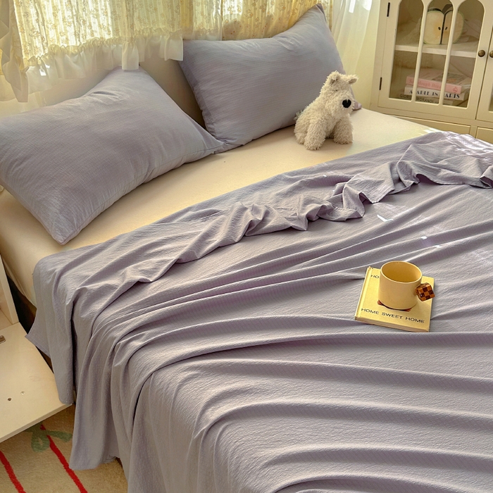 91家纺网 家纺一手货源 找家纺 花伞家居 2025新款A类高克重云感木棉双层纱单床单（提供买家秀） 风信紫