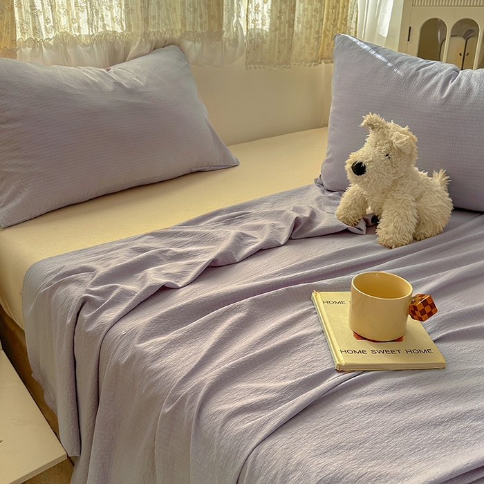 91家纺网 家纺一手货源 找家纺 花伞家居 2025新款A类高克重云感木棉双层纱单床单（提供买家秀） 风信紫