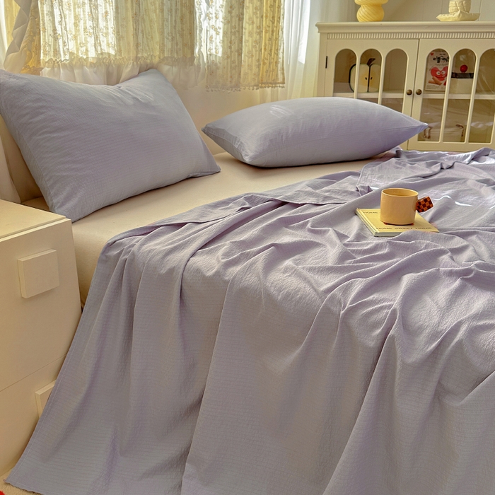 91家纺网 家纺一手货源 找家纺 花伞家居 2025新款A类高克重云感木棉双层纱单床单（提供买家秀） 风信紫