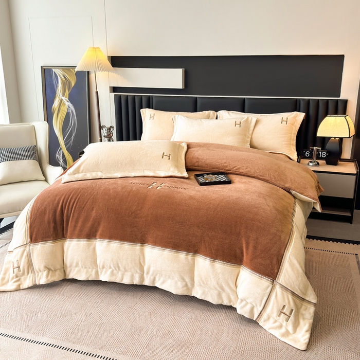 91家纺网 家纺一手货源 找家纺 梦精灵家纺 2025新款高端贵妃绒加厚全消光牛奶绒四件套12斤刺绣拼接工艺（华尔兹场景1） 华尔兹-桔