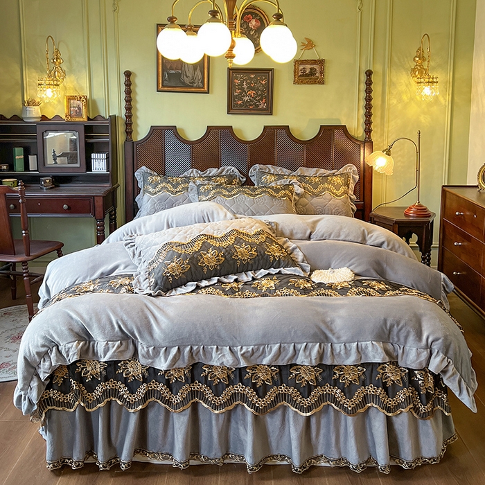 91家纺网 家纺一手货源 找家纺 （总）网红馆（ck家纺） 2025新款高克重牛奶绒床裙四件套-卡妮娜系列