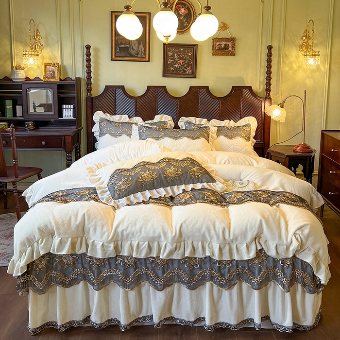 91家纺网 家纺一手货源 找家纺 （总）网红馆（ck家纺） 2025新款高克重牛奶绒床裙四件套-卡妮娜系列