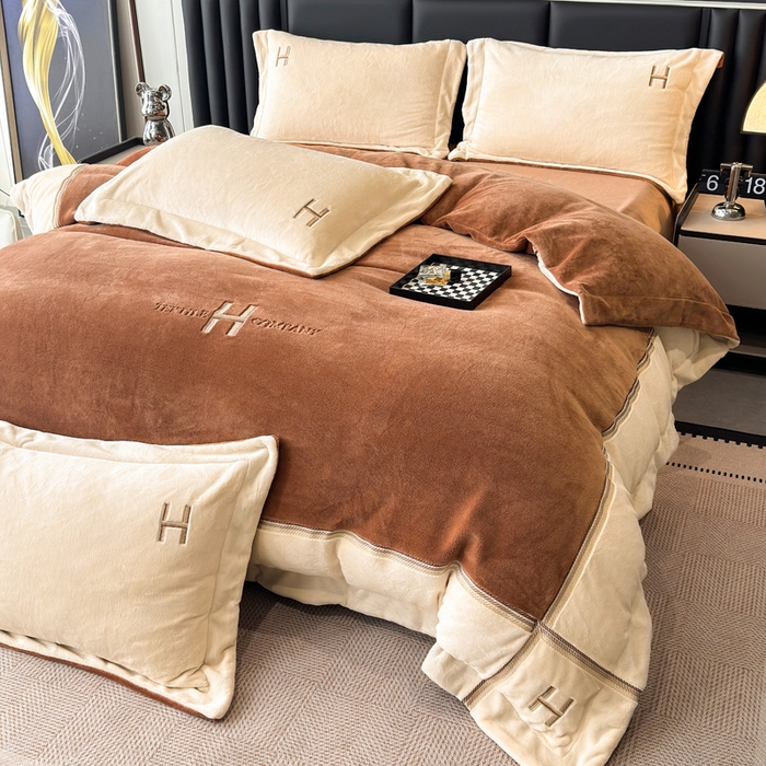 91家纺网 家纺一手货源 找家纺 梦精灵家纺 2025新款高端贵妃绒加厚全消光牛奶绒四件套12斤刺绣拼接工艺（华尔兹场景1） 华尔兹-桔