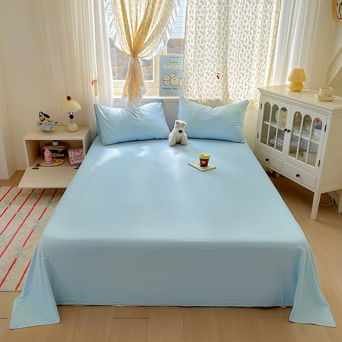 花伞家居 2025新款A类高克重云感木棉双层纱单床单（提供买家秀） 涧石蓝