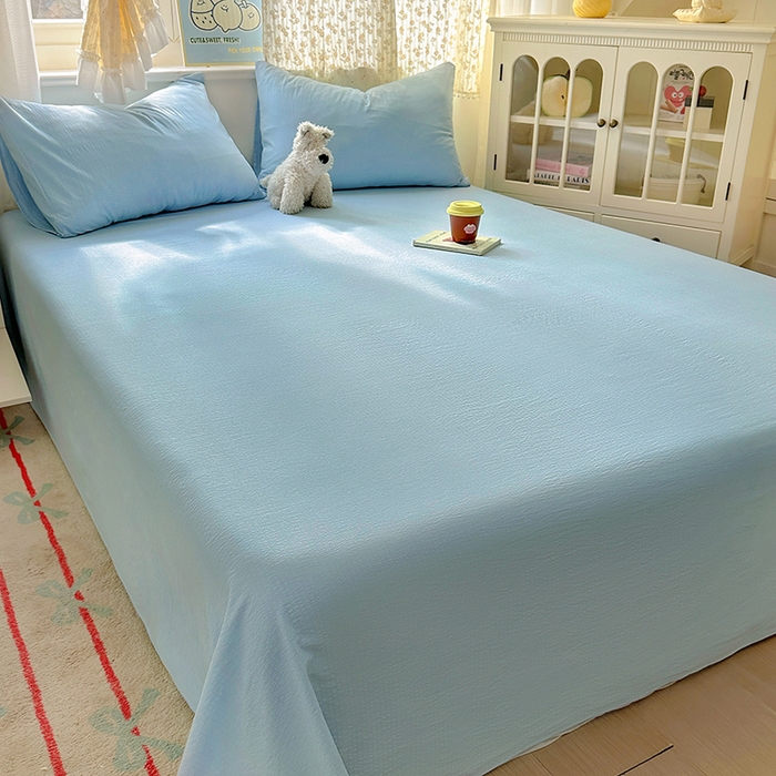 91家纺网 家纺一手货源 找家纺 花伞家居 2025新款A类高克重云感木棉双层纱单床单（提供买家秀） 涧石蓝