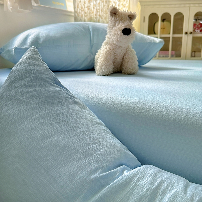 91家纺网 家纺一手货源 找家纺 花伞家居 2025新款A类高克重云感木棉双层纱单床单（提供买家秀） 涧石蓝