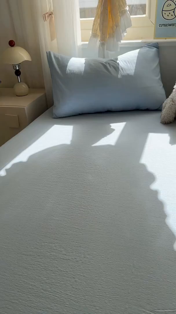 91家纺网 家纺一手货源 找家纺 花伞家居 2025新款A类高克重云感木棉双层纱单床单（提供买家秀） 涧石蓝