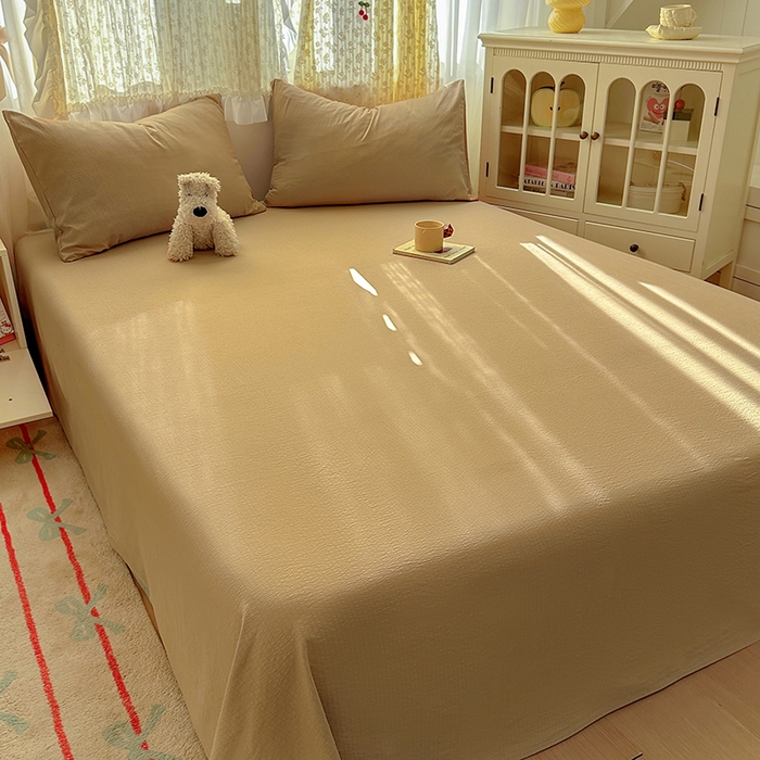 91家纺网 家纺一手货源 找家纺 花伞家居 2025新款A类高克重云感木棉双层纱单床单（提供买家秀） 卡其