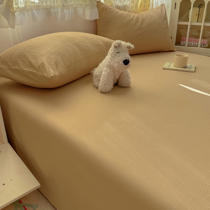 91家纺网 家纺一手货源 找家纺 花伞家居 2025新款A类高克重云感木棉双层纱单床单（提供买家秀） 卡其