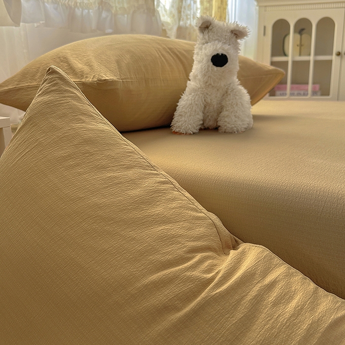 91家纺网 家纺一手货源 找家纺 花伞家居 2025新款A类高克重云感木棉双层纱单床单（提供买家秀） 卡其