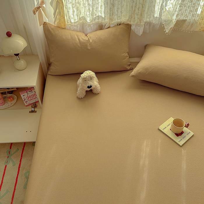 91家纺网 家纺一手货源 找家纺 花伞家居 2025新款A类高克重云感木棉双层纱单床单（提供买家秀） 卡其