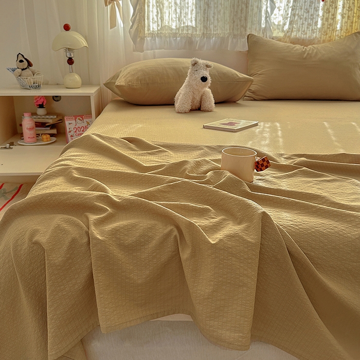 91家纺网 家纺一手货源 找家纺 花伞家居 2025新款A类高克重云感木棉双层纱单床单（提供买家秀） 卡其