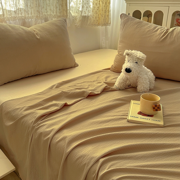 91家纺网 家纺一手货源 找家纺 花伞家居 2025新款A类高克重云感木棉双层纱单床单（提供买家秀） 卡其