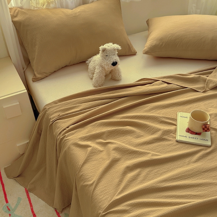 91家纺网 家纺一手货源 找家纺 花伞家居 2025新款A类高克重云感木棉双层纱单床单（提供买家秀） 卡其