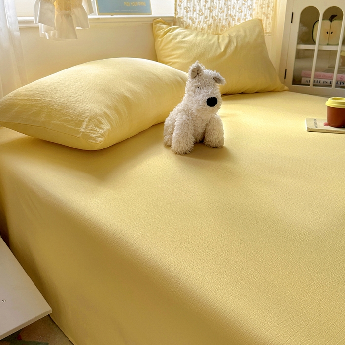 91家纺网 家纺一手货源 找家纺 花伞家居 2025新款A类高克重云感木棉双层纱单床单（提供买家秀） 茉莉黄