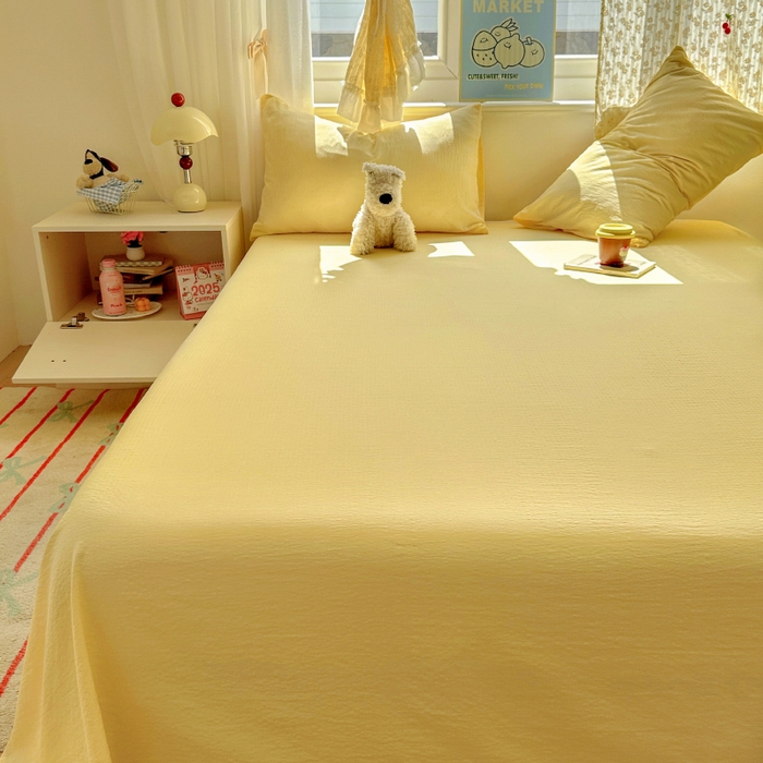 91家纺网 家纺一手货源 找家纺 花伞家居 2025新款A类高克重云感木棉双层纱单床单（提供买家秀） 茉莉黄