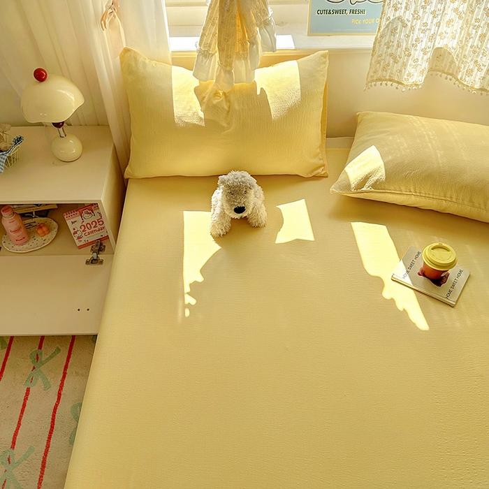 91家纺网 家纺一手货源 找家纺 花伞家居 2025新款A类高克重云感木棉双层纱单床单（提供买家秀） 茉莉黄