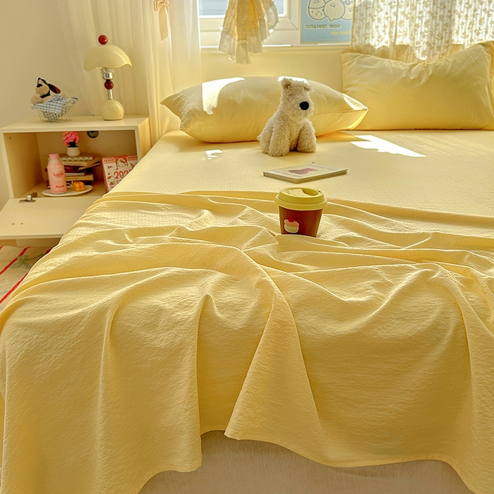 91家纺网 家纺一手货源 找家纺 花伞家居 2025新款A类高克重云感木棉双层纱单床单（提供买家秀） 茉莉黄