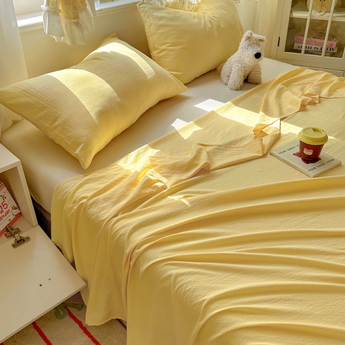 91家纺网 家纺一手货源 找家纺 花伞家居 2025新款A类高克重云感木棉双层纱单床单（提供买家秀） 茉莉黄