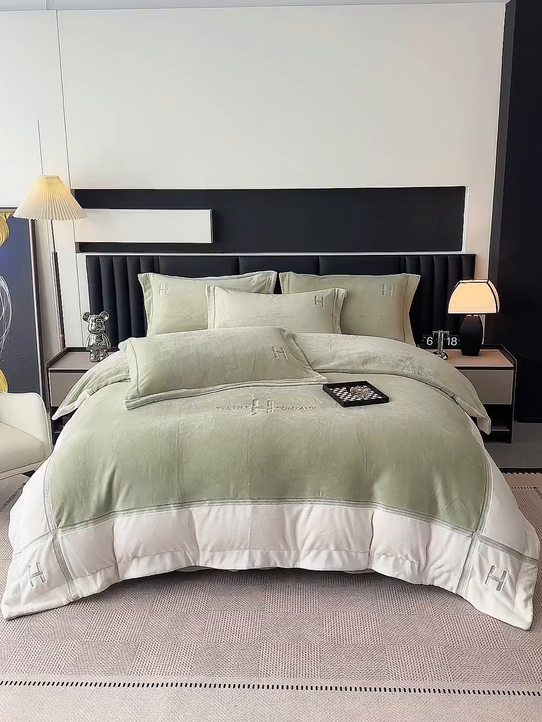 91家纺网 家纺一手货源 找家纺 梦精灵家纺 2025新款高端贵妃绒加厚全消光牛奶绒四件套12斤刺绣拼接工艺（华尔兹场景1） 华尔兹-绿