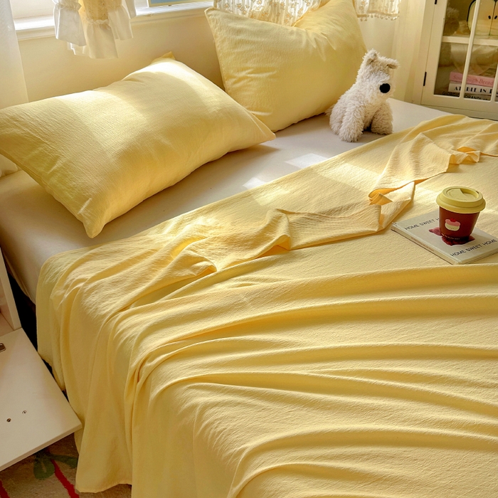 91家纺网 家纺一手货源 找家纺 花伞家居 2025新款A类高克重云感木棉双层纱单床单（提供买家秀） 茉莉黄