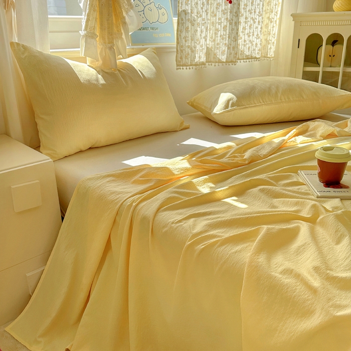 91家纺网 家纺一手货源 找家纺 花伞家居 2025新款A类高克重云感木棉双层纱单床单（提供买家秀） 茉莉黄