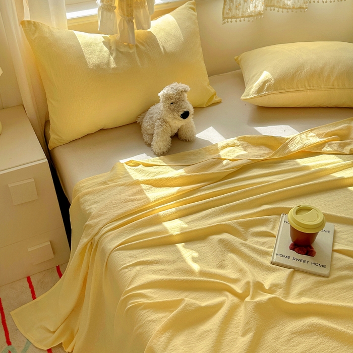 91家纺网 家纺一手货源 找家纺 花伞家居 2025新款A类高克重云感木棉双层纱单床单（提供买家秀） 茉莉黄